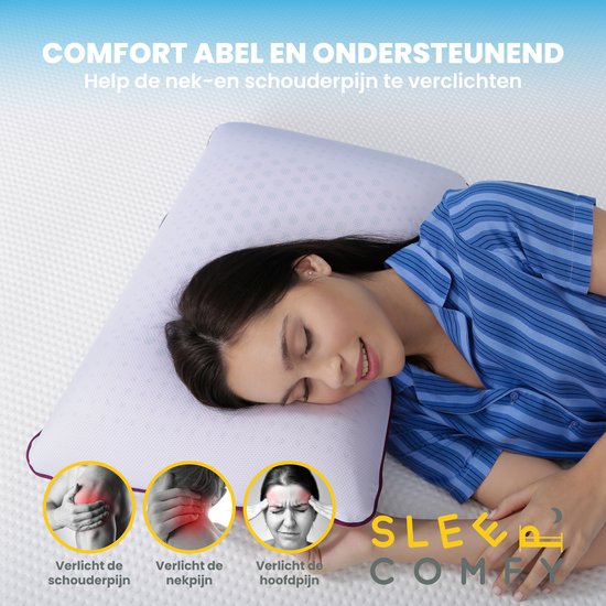 SLEEP COMFY Luxus Lavandel Aromatherapie Kissen mit Bezug Visco Memory Foam Kissen Ergonomisches, Orthopädisches Nackenkissen, Kopfkissen Schlafkissen für Rückenschläfer, Bauchschläfer, Seitenschläfer
