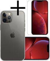 Hoes Geschikt voor iPhone 14 Pro Max Hoesje Cover Siliconen Back Case Hoes Met Screenprotector - Transparant