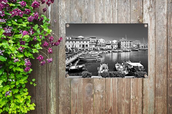 Posters de jardin extérieur Le port de La Maddalena Sardaigne - noir et blanc - 90x60 cm - Toile de jardin - Affiche extérieure