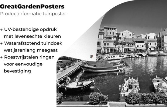 Posters de jardin extérieur Le port de La Maddalena Sardaigne - noir et blanc - 90x60 cm - Toile de jardin - Affiche extérieure