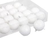 48x Kleine kunststof kerstballen met sneeuw effect wit 6 cm - Witte sneeuw kerstballen 6 cm