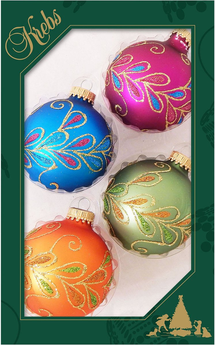 12x stuks luxe glazen kerstballen 7 cm blauw/roze/oranje/groen - Kerstversiering/kerstboomversiering gekleurd