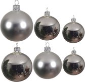 Compleet glazen kerstballen pakket zilver glans/mat 16x stuks - 6x 6 cm - 6x 8 cm - 4x 10 cm