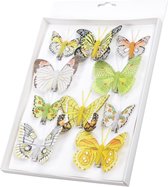 10x pcs décoration papillons sur clip jaune/vert 5 à 8 cm - décoration papillon - décoration Décorations pour sapins de Noël