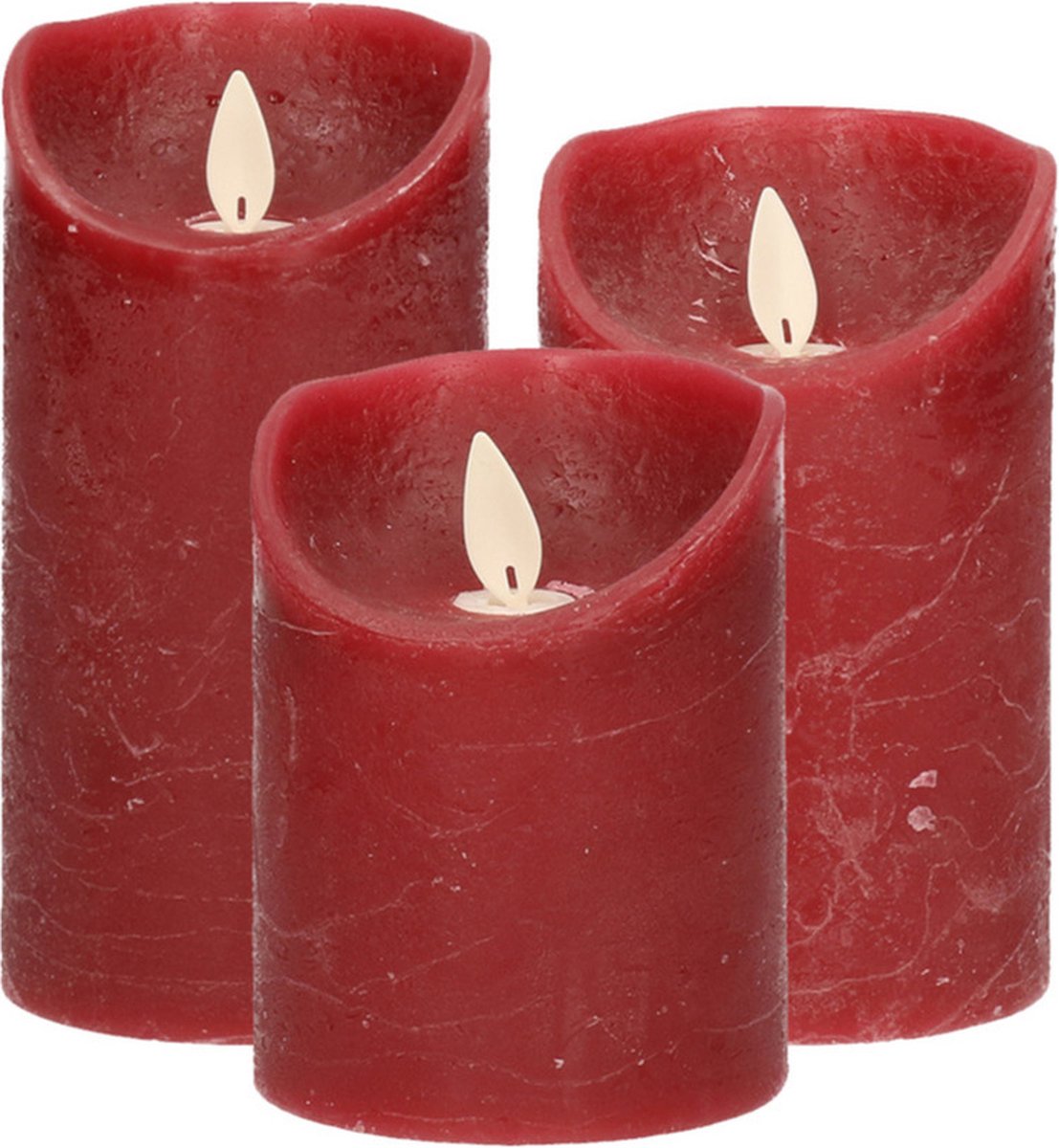Anna's Collection Set van 3x stuks Bordeaux rood LED kaarsen met bewegende vlam - Sfeer stompkaarsen voor binnen