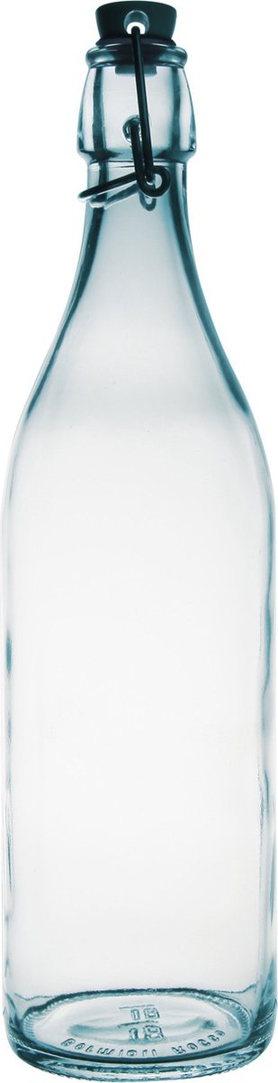12x Glazen beugelflessen/weckflessen transparant 1 liter rond - Waterflessen/karaffen