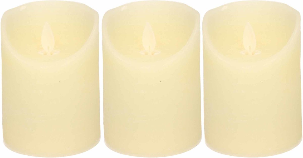 Anna's Collection Stompkaars - 3x - LED - ivoor wit - H10 cm - bewegende vlam - kaars Creme