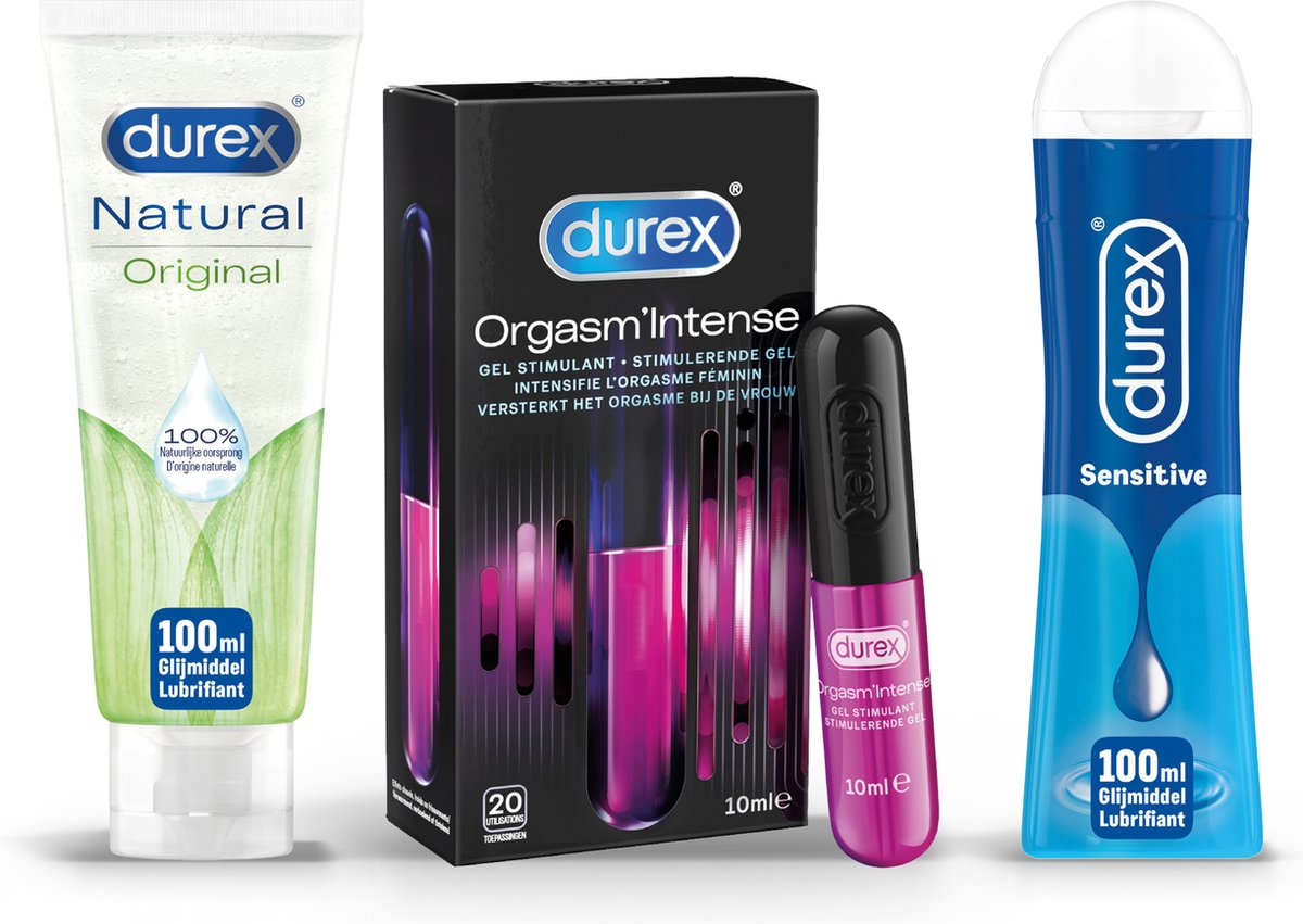 Goedkoopste Durex - 3 Glijmiddelen - Voor Comfort En Genot - Waterbasis - Nature Hydratant 100ml - Intense Orgasm glijmiddel 10ml - Play Sensitive 100ml - Voordeelverpakking