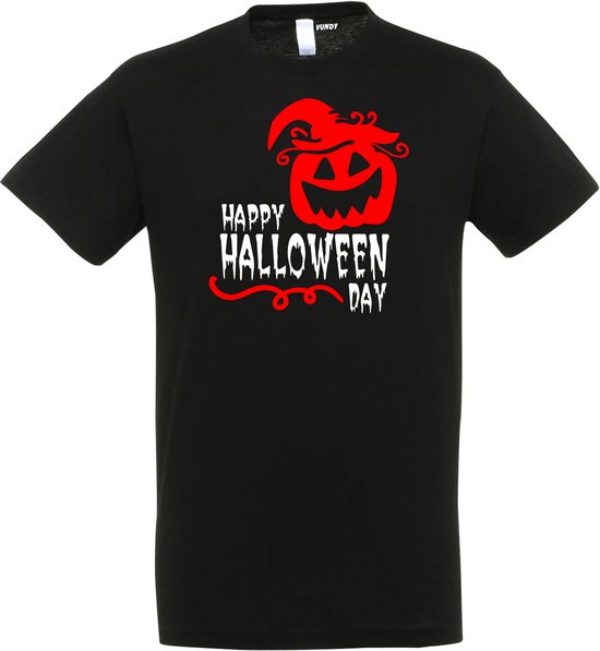 T-shirt Happy Halloween Day | Halloween kostuum kind dames heren | verkleedkleren meisje jongen | Zwart | maat M