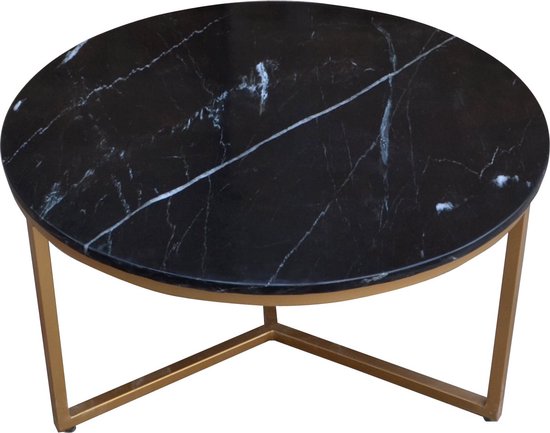 moods collection marmeren salontafel - zwart & goud - ø 74 cm