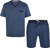 Phil & Co Essential Shortama Heren Korte Pyjama Katoen Blauw - Maat L