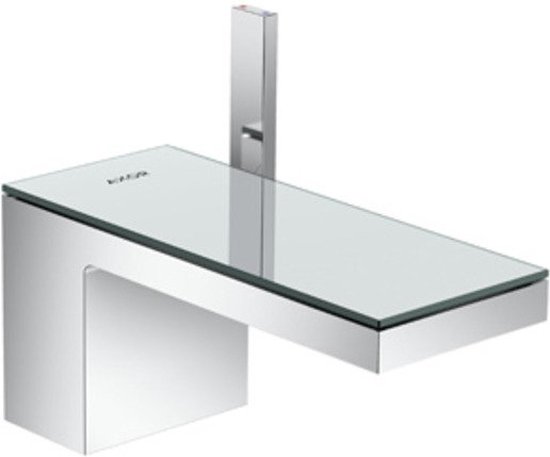 Hansgrohe AXOR MyEdition 1-gats wastafelkraan 70 m. zwart glas met push open garnituur voorsprong 15.1cm chroom