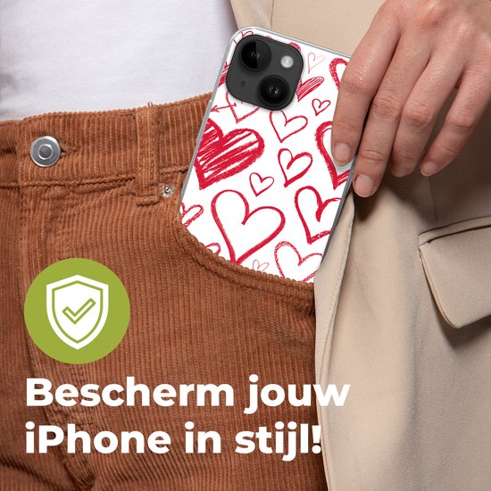 Telefoonhoesje Geschikt voor Apple Iphone 14 hoesje - Een illustratie met verschillende hartjes op een witte achtergrond - Siliconen Telefoonhoesje Telefoonhoesje