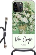 Geschikt voorApple Iphone 14 Pro Max - Crossbody Case - Schilderij - Bloemen - Van Gogh - Siliconen - Crossbody - Backcover met Koord - Telefoonhoesje met koord - Hoesje met touw