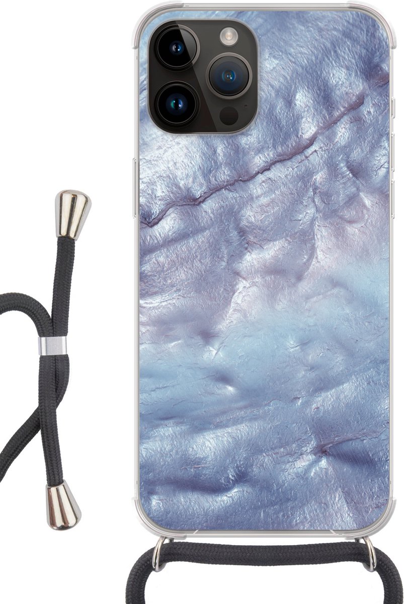 Telefoonkoord - Telefoonketting - Telefoonhoesje Geschikt voor Apple Iphone 14 Pro Max - Mineralen en gesteenten - Natuursteen - Parelmoer - Siliconen - Crossbody - Telefoonhoesje met koord Telefoonhoesje