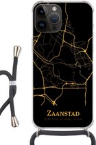 Telefoonkoord - Telefoonketting - Telefoonhoesje Geschikt voorApple Iphone 14 Pro Max - Zaanstad - Stadskaart - Gold - Siliconen - Crossbody - Telefoonhoesje met koord