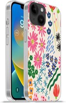 Geschikt voorApple Iphone 14 - Softcase hoesje - Bloem - Bladeren - Veldbloemen - Siliconen Telefoonhoesje