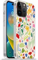 Geschikt voorApple Iphone 14 Pro - Softcase hoesje - Bloem - Patronen - Planten - Siliconen Telefoonhoesje