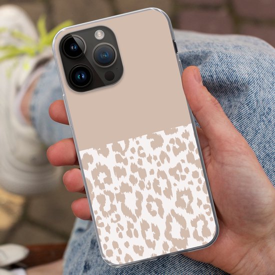 Coque de téléphone compatible avec Apple iPhone 14 Pro Max - Motif léopard - Rose - Animaux - Coque en Siliconen