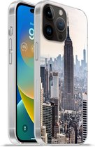 Geschikt voorApple Iphone 14 Pro Max hoesje - New York - Mist - USA - Siliconen Telefoonhoesje