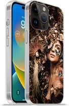Geschikt voorApple Iphone 14 Pro Max hoesje - Luxe - Vrouw - Dieren - Vlinders - Vogels - Siliconen Telefoonhoesje
