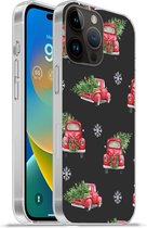 Geschikt voorApple Iphone 14 Pro - Softcase hoesje - Kerst - Kerstboom - Auto - Design - Siliconen Telefoonhoesje