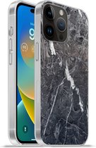 Geschikt voorApple Iphone 14 Pro Max hoesje - Marmer print - Grijs - Wit - Siliconen Telefoonhoesje