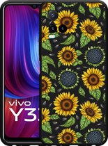 Vivo Y33s Hoesje Zwart Sunflowers - Designed by Cazy