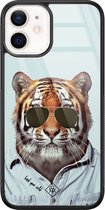 Casimoda® hoesje - Geschikt voor iPhone 12 Mini - Tijger Wild - Luxe Hard Case Zwart - Backcover telefoonhoesje - Blauw