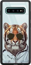 Casimoda® hoesje - Geschikt voor Samsung Galaxy S10+ - Tijger Wild - Luxe Hard Case Zwart - Backcover telefoonhoesje - Blauw