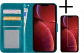 Hoes Geschikt voor iPhone 14 Pro Hoesje Book Case Hoes Flip Cover Wallet Bookcase Met Screenprotector - Turquoise.