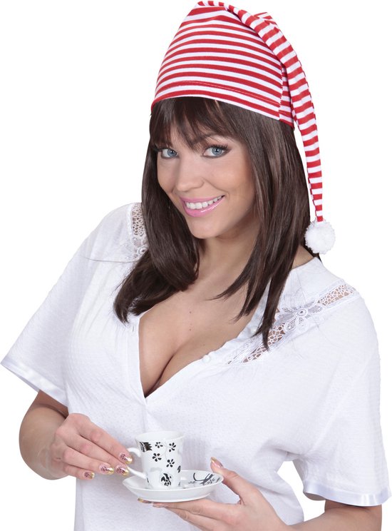 Bonnet de nuit rouge et blanc adulte - Coiffure habillée | bol.com