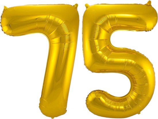 Ballon Cijfer 75 Jaar Goud Helium Ballonnen Verjaardag Versiering Cijfer Ballon Feest Versiering Met Rietje - 86Cm