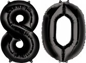 Ballon Cijfer 80 Jaar Zwart Helium Ballonnen Verjaardag Versiering Cijfer Ballon Feest Versiering Met Rietje - 86Cm
