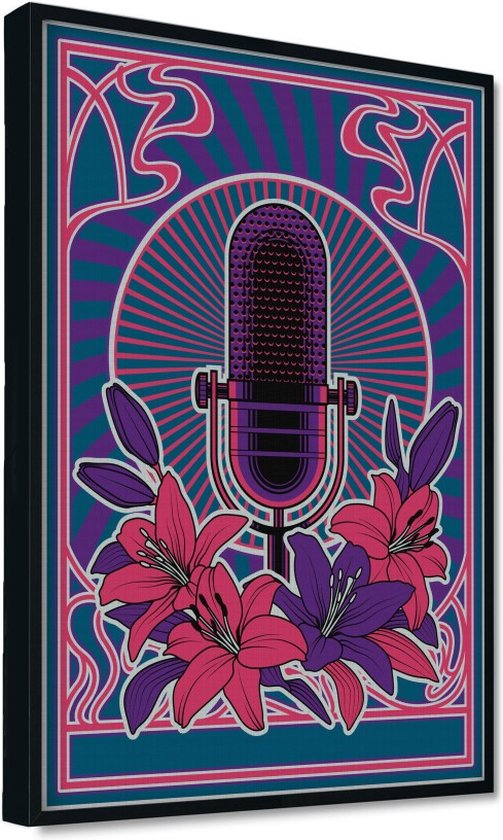 Akoestisch schilderij AcousticPro® - paneel met microfoon en bloemen - design 134