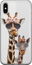 Casimoda® hoesje - Geschikt voor iPhone Xs - Giraffe - Siliconen/TPU telefoonhoesje - Backcover - Transparant - Bruin/beige