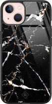 Casimoda® hoesje - Geschikt voor iPhone 13 - Marmer Zwart - Luxe Hard Case Zwart - Backcover telefoonhoesje - Zwart