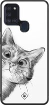 Casimoda® hoesje - Geschikt voor Samsung Galaxy A21s - Peekaboo - Luxe Hard Case Zwart - Backcover telefoonhoesje - Wit