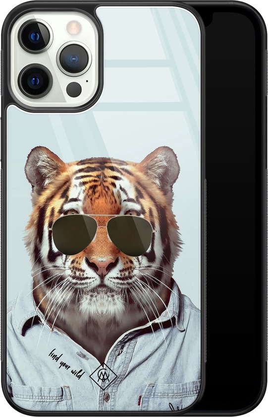 Coque Casimoda® - Compatible avec iPhone 12 Pro - Tiger Wild - Coque rigide de Luxe Zwart - Coque arrière pour téléphone - Blauw
