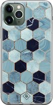 Casimoda® hoesje - Geschikt voor iPhone 11 Pro Max - Blue Cubes - Siliconen/TPU telefoonhoesje - Backcover - Marmer - Blauw