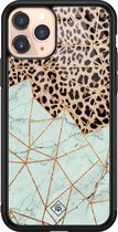 Casimoda® hoesje - Geschikt voor iPhone 11 Pro - Luipaard Marmer Mint - Luxe Hard Case Zwart - Backcover telefoonhoesje - Multi