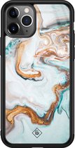 Casimoda® hoesje - Geschikt voor iPhone 11 Pro Max - Goud Blauw Marmer - Luxe Hard Case Zwart - Backcover telefoonhoesje - Blauw