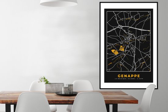 Fotolijst incl. Poster - Genappe - Plattegrond - Goud - Kaart - Stadskaart - 80x120 cm - Posterlijst