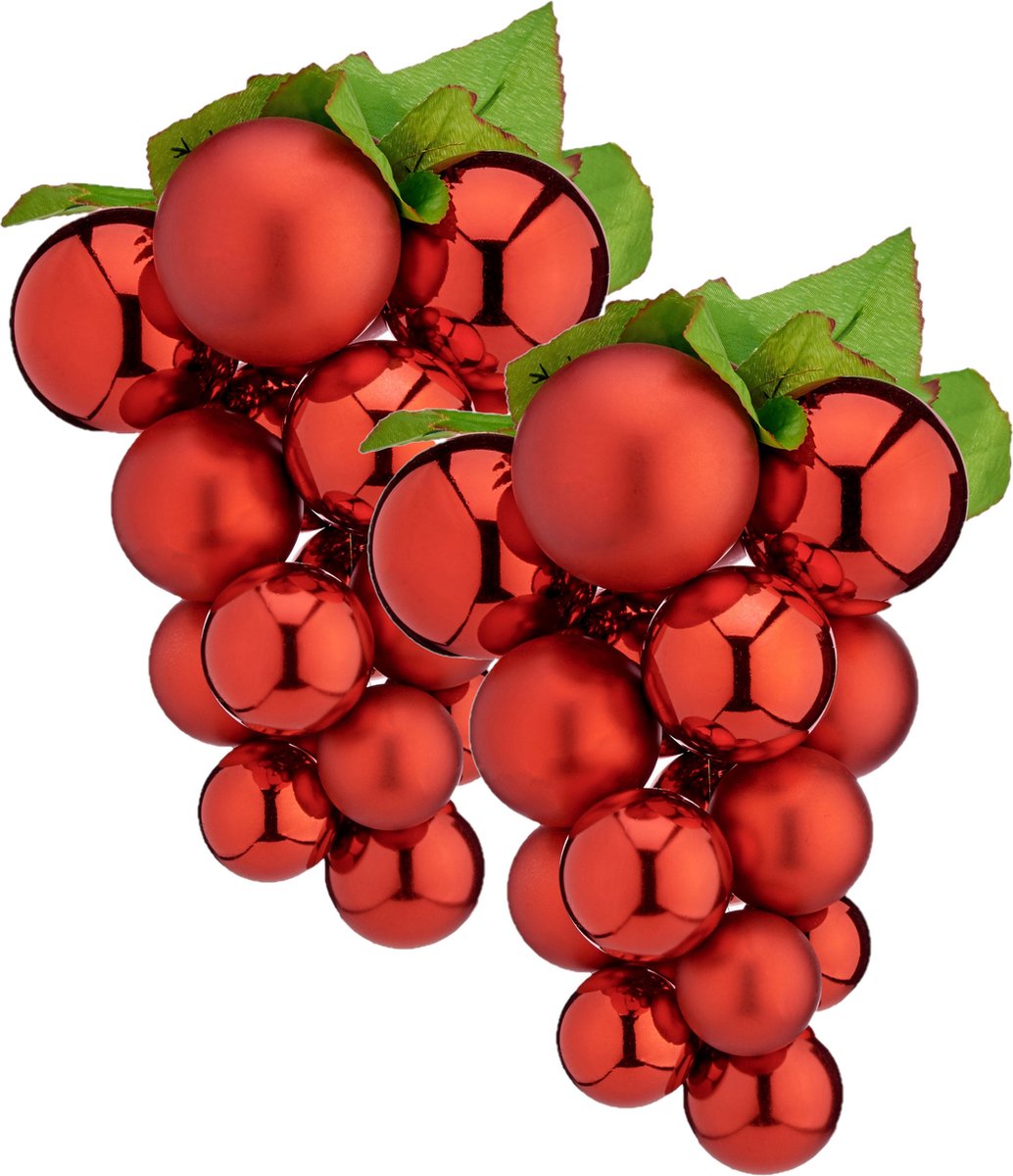 Krist+ Kerstornament druiventros - 2x stuks - rood - 33 cm - kunststof - kersthanger fruit - wijn thema - decoratie druiven