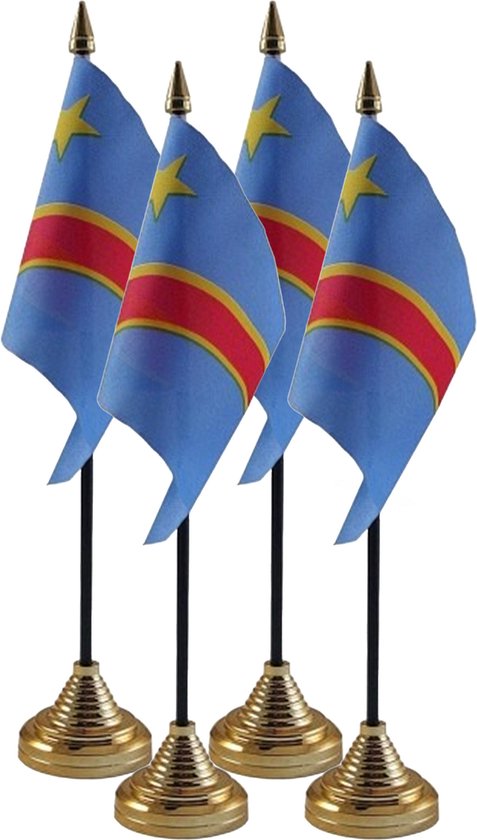 4x Drapeau de table Congo 10 x 15 cm avec étendard - Articles de fête/décoration de supporters