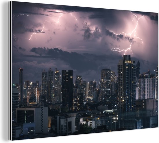 Onweersbui boven Bangkok Aluminium 60x40 cm - Foto print op Aluminium (metaal wanddecoratie)