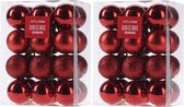 48x Rode kunststof kerstballen 3 cm - Glans/mat/glitter - Onbreekbare kerstballen plastic - Kerstboomversiering rood