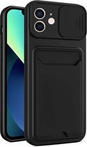 Smartphonica iPhone 12 TPU Cover Case Hoesje met Camera Slide en Pashouder - Zwart geschikt voor iPhone 12