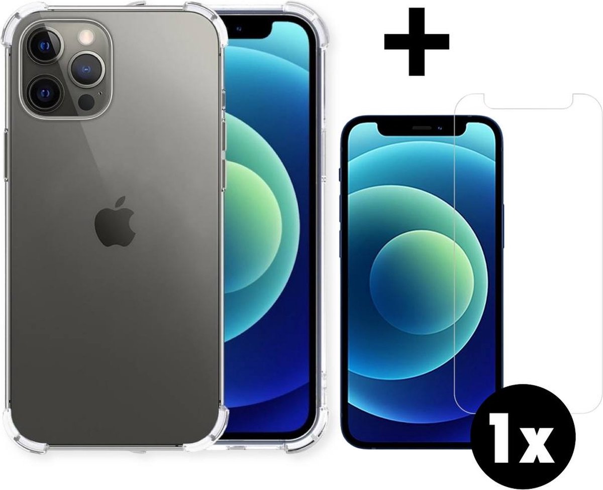 iPhone 13 Pro Hoesje Siliconen Shock Proof Case Transparant Met Screenprotector - iPhone 13 Pro Hoes Extra Stevig Hoesje Cover Met Screenprotector