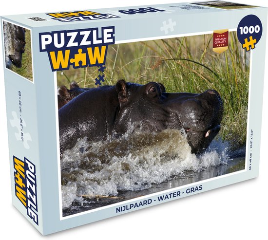 Puzzel Nijlpaard - Water - Gras - Legpuzzel - Puzzel 1000 stukjes volwassenen